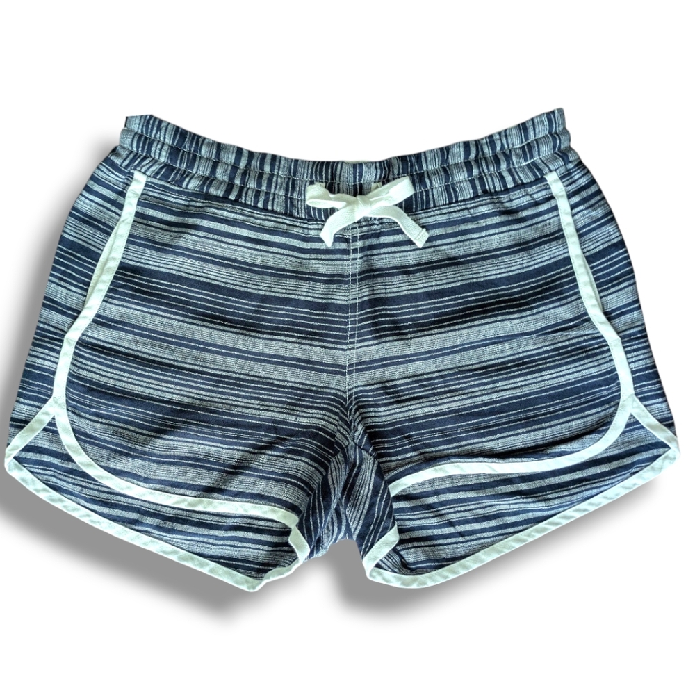 Athleta Linen Navy Striped Retro Style Pull-On Elastic Waist Shorts Women's 4 - Picture 12 of 13